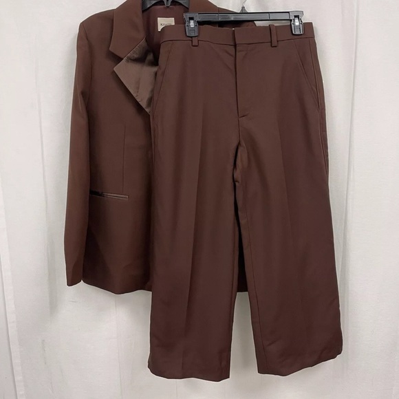 KHAITE Satin Lapel Suit in Brown, Blazer (size 10) + Wide Leg Pants (size 6) NWT - Picture 3 of 11